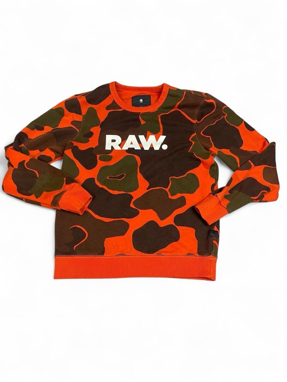 G-Star Orange Camouflage Crewneck Sweatshirt Mens Size Small Casual